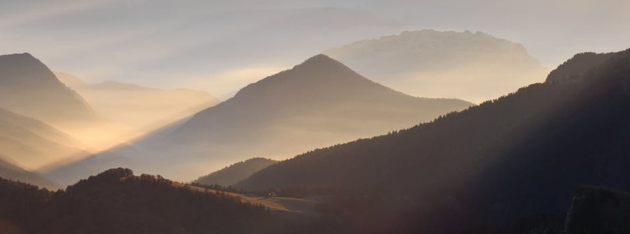 View of mountains and hazy air